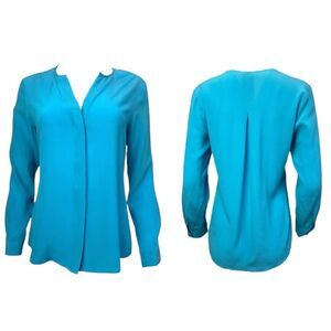 NWT ecru Flowy Elegant Long Sleeve V-neck Mandarin collar Button Blouse Capri S